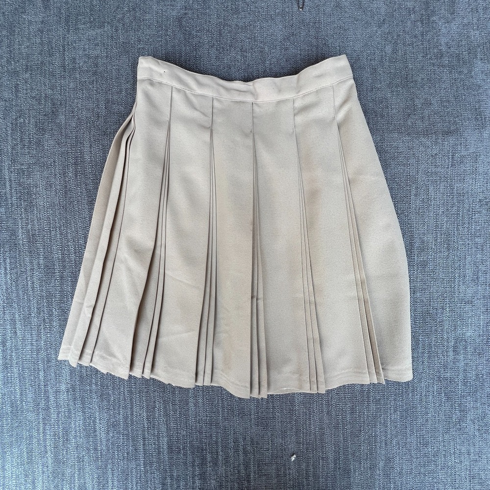 Womens Schoolgirl Tennis Skirt Khaki Pleated Light Academia Coquette Minimalist